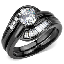 Load image into Gallery viewer, TK3693 - IP Black(Ion Plating) Stainless Steel Ring with AAA Grade CZ  in Clear