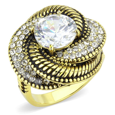 TK3714 - IP Gold(Ion Plating) Stainless Steel Ring with AAA Grade CZ  in Clear