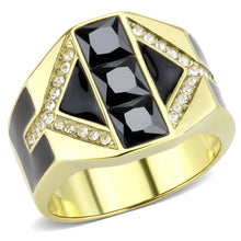 Load image into Gallery viewer, TK3721 - IP Gold(Ion Plating) Stainless Steel Ring with AAA Grade CZ  in Black Diamond