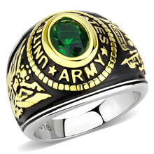 Load image into Gallery viewer, TK3724 - Two-Tone IP Gold (Ion Plating) Stainless Steel Ring with Synthetic Synthetic Glass in Emerald