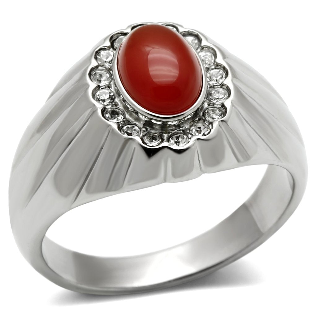 TK372 - High polished (no plating) Stainless Steel Ring with Semi-Precious Onyx in Siam