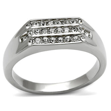 TK375 - High polished (no plating) Stainless Steel Ring with Top Grade Crystal  in Clear