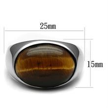 Load image into Gallery viewer, TK378 - High polished (no plating) Stainless Steel Ring with Semi-Precious Tiger Eye in Topaz