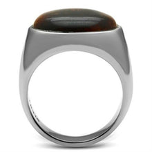 Load image into Gallery viewer, TK378 - High polished (no plating) Stainless Steel Ring with Semi-Precious Tiger Eye in Topaz