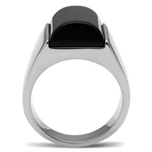 Load image into Gallery viewer, TK379 - High polished (no plating) Stainless Steel Ring with Semi-Precious Onyx in Jet