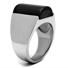 Load image into Gallery viewer, TK379 - High polished (no plating) Stainless Steel Ring with Semi-Precious Onyx in Jet