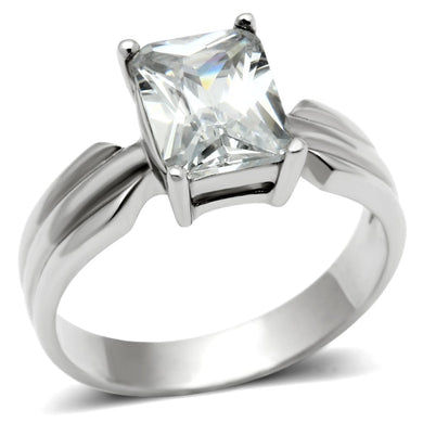 TK391 - High polished (no plating) Stainless Steel Ring with AAA Grade CZ  in Clear