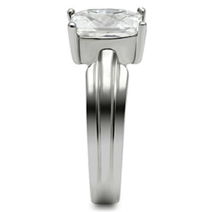 TK391 - High polished (no plating) Stainless Steel Ring with AAA Grade CZ  in Clear