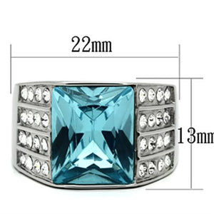 TK394 - High polished (no plating) Stainless Steel Ring with Synthetic Synthetic Glass in Sea Blue