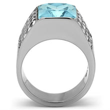 Load image into Gallery viewer, TK394 - High polished (no plating) Stainless Steel Ring with Synthetic Synthetic Glass in Sea Blue