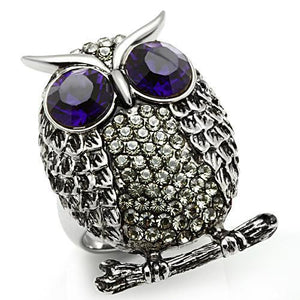 TK399 - High polished (no plating) Stainless Steel Ring with Top Grade Crystal  in Amethyst