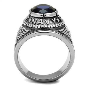 TK414707 - High polished (no plating) Stainless Steel Ring with Synthetic Synthetic Glass in Sapphire