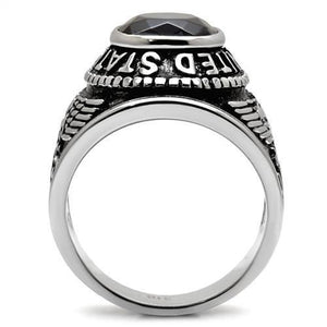 TK414707 - High polished (no plating) Stainless Steel Ring with Synthetic Synthetic Glass in Sapphire