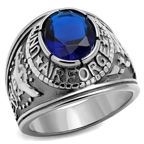 TK414708 - High polished (no plating) Stainless Steel Ring with Synthetic Synthetic Glass in Sapphire