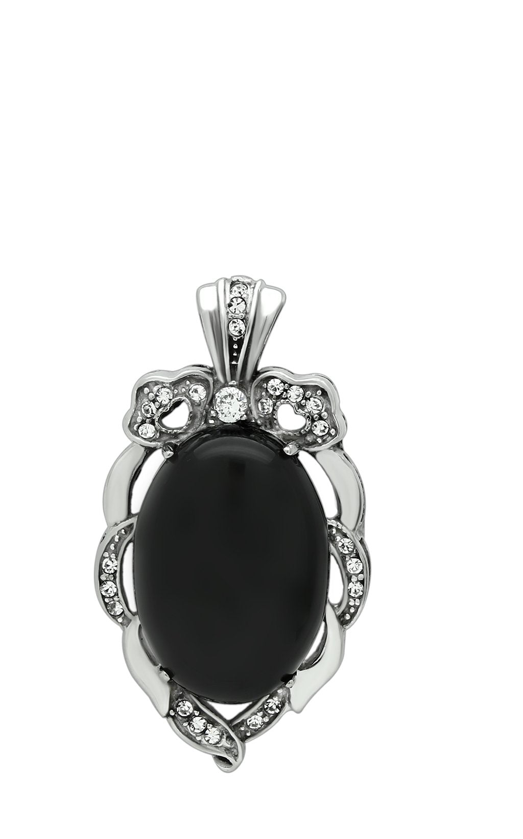 TK459 - High polished (no plating) Stainless Steel Chain Pendant with Semi-Precious Onyx in Jet