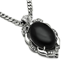 Load image into Gallery viewer, TK459 - High polished (no plating) Stainless Steel Chain Pendant with Semi-Precious Onyx in Jet