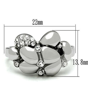 TK476 - High polished (no plating) Stainless Steel Ring with Top Grade Crystal  in Clear