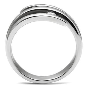 TK478 - High polished (no plating) Stainless Steel Ring with AAA Grade CZ  in Clear