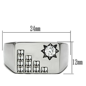 TK481 - High polished (no plating) Stainless Steel Ring with AAA Grade CZ  in Clear