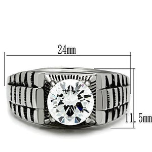 TK485 - High polished (no plating) Stainless Steel Ring with AAA Grade CZ  in Clear