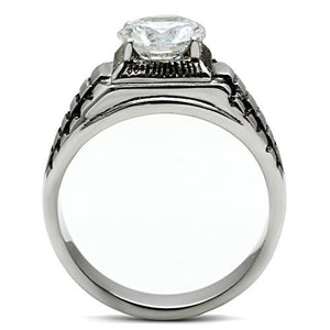 TK485 - High polished (no plating) Stainless Steel Ring with AAA Grade CZ  in Clear