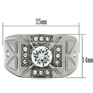 TK486 - High polished (no plating) Stainless Steel Ring with AAA Grade CZ  in Clear