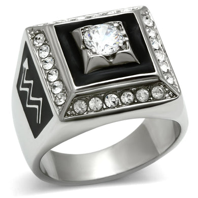 TK493 - High polished (no plating) Stainless Steel Ring with AAA Grade CZ  in Clear