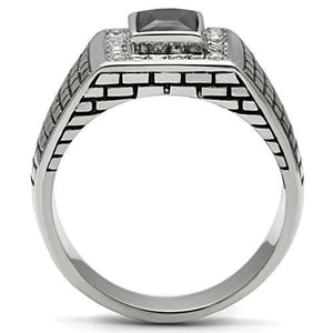 TK494 - High polished (no plating) Stainless Steel Ring with AAA Grade CZ  in Jet