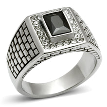 Load image into Gallery viewer, TK494 - High polished (no plating) Stainless Steel Ring with AAA Grade CZ  in Jet