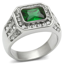 Load image into Gallery viewer, TK495 - High polished (no plating) Stainless Steel Ring with Synthetic Synthetic Glass in Emerald