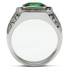 Load image into Gallery viewer, TK495 - High polished (no plating) Stainless Steel Ring with Synthetic Synthetic Glass in Emerald