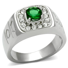 Load image into Gallery viewer, TK496 - High polished (no plating) Stainless Steel Ring with Synthetic Synthetic Glass in Emerald