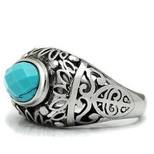 Load image into Gallery viewer, TK498 - High polished (no plating) Stainless Steel Ring with Synthetic Turquoise in Sea Blue