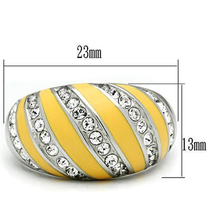 TK506 - High polished (no plating) Stainless Steel Ring with Top Grade Crystal  in Clear