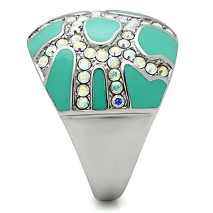 TK507 - High polished (no plating) Stainless Steel Ring with Top Grade Crystal  in Aurora Borealis (Rainbow Effect)