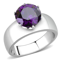 Load image into Gallery viewer, TK52002 - High polished (no plating) Stainless Steel Ring with AAA Grade CZ  in Amethyst