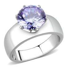 Load image into Gallery viewer, TK52006 - High polished (no plating) Stainless Steel Ring with AAA Grade CZ  in Light Amethyst