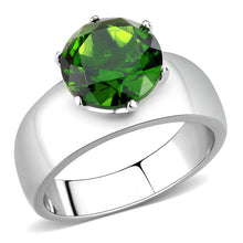 Load image into Gallery viewer, TK52008 - High polished (no plating) Stainless Steel Ring with Synthetic Synthetic Glass in Peridot