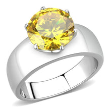 Load image into Gallery viewer, TK52011 - High polished (no plating) Stainless Steel Ring with AAA Grade CZ  in Topaz