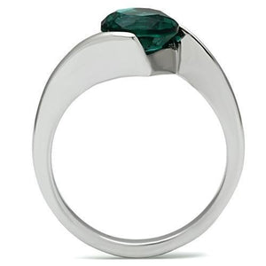 TK523 - High polished (no plating) Stainless Steel Ring with Synthetic Synthetic Glass in Blue Zircon