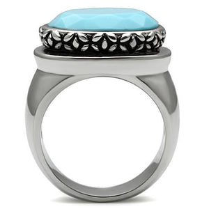 TK525 - High polished (no plating) Stainless Steel Ring with Synthetic Synthetic Glass in Sea Blue