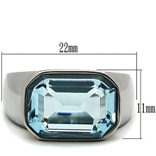 Load image into Gallery viewer, TK527 - High polished (no plating) Stainless Steel Ring with Top Grade Crystal  in Sea Blue