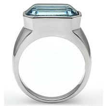 Load image into Gallery viewer, TK527 - High polished (no plating) Stainless Steel Ring with Top Grade Crystal  in Sea Blue