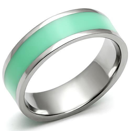 TK542 - High polished (no plating) Stainless Steel Ring with Epoxy  in Aquamarine