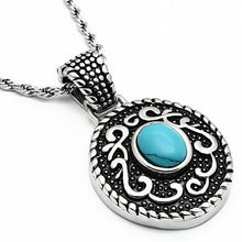 Load image into Gallery viewer, TK550 - High polished (no plating) Stainless Steel Necklace with Synthetic Turquoise in Sea Blue