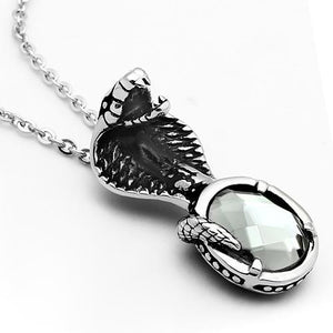 TK552 - High polished (no plating) Stainless Steel Necklace with Synthetic Acrylic in Jet