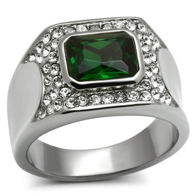 TK590 - High polished (no plating) Stainless Steel Ring with Synthetic Synthetic Glass in Emerald