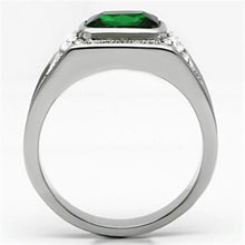 Load image into Gallery viewer, TK590 - High polished (no plating) Stainless Steel Ring with Synthetic Synthetic Glass in Emerald