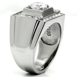 TK593 - High polished (no plating) Stainless Steel Ring with AAA Grade CZ  in Clear