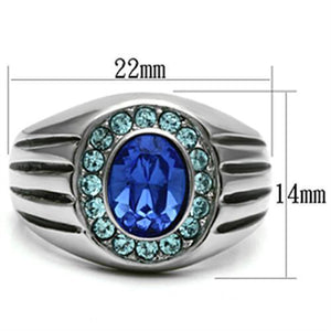 TK601 - High polished (no plating) Stainless Steel Ring with Top Grade Crystal  in Sapphire